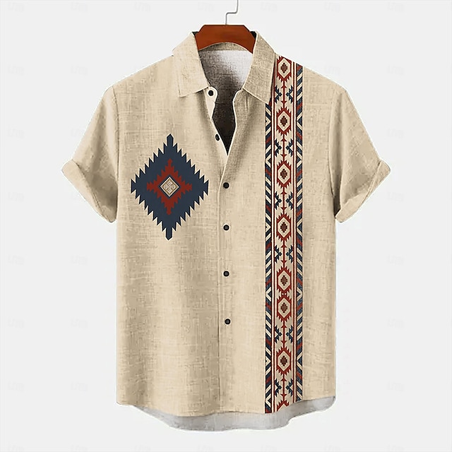  Men's 20% Linen Shirt Short Sleeve Turndown Blue, khaki Shirt Daily