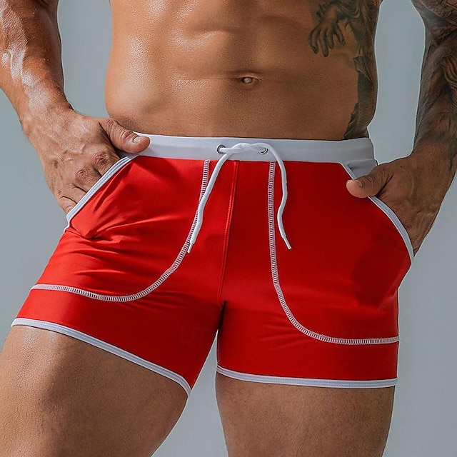  Per uomo Boxer da surf Pantaloncini da mare Boxer da mare Collage A cordoncino Vita elastica Color Block Comfort Asciugatura rapida Breve Per eventi Spiaggia Fine settimana Di tendenza Informale