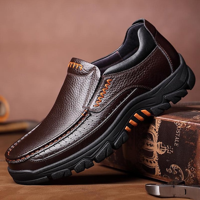  Men's Loafers & Slip-Ons Comfort Loafers Platform Loafers Leather Breathable Comfortable Wear Resistance Slip-on Black Brown