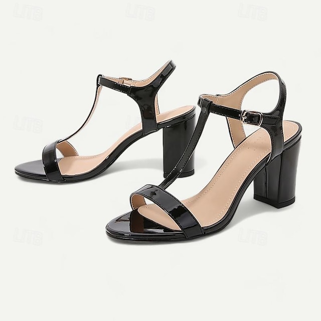  kvinders chunky hæl sandaler sort blokhæl mode blødt mikrobielt læder