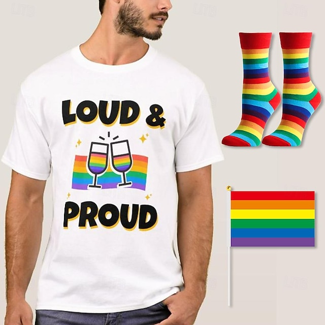  LGBT LGBTQ T-shirt Pride Shirts with 1 Pair Socks Rainbow Flag Set Loud and Proud Queer Lesbian Gay T-shirt For Couple's Unisex Adults' Pride Parade Pride Month Party Carnival