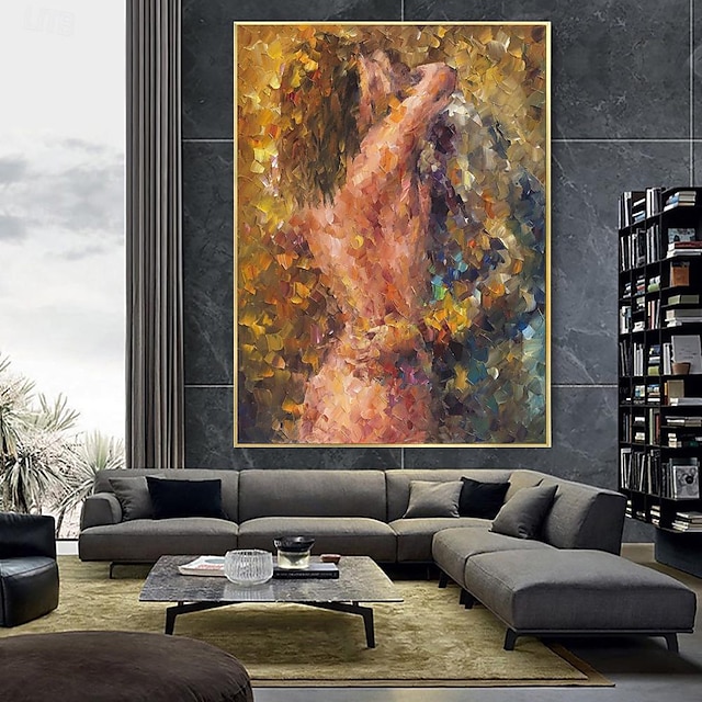  handgjord oljemålning canvas väggkonst dekoration figur abstrakt kniv rita kram naket par för heminredning rullad ramlös osträckt målning