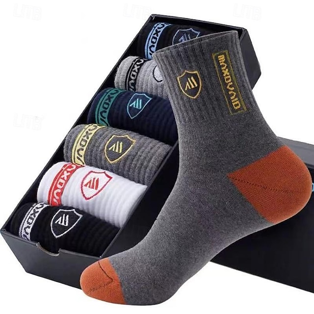  Hombre Paquete de 5 Paquetes múltiples Calcetín Calcetas Calcetines informales Arco Iris Color Plano Deporte Diario Vacaciones Básico Medio Primavera Otoño Moda Casual