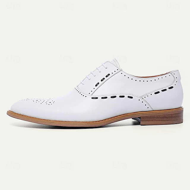 Men's White Brogue Dress Shoes - Classic Oxford Design for Weddings, Formal Events, and Business Wear 12