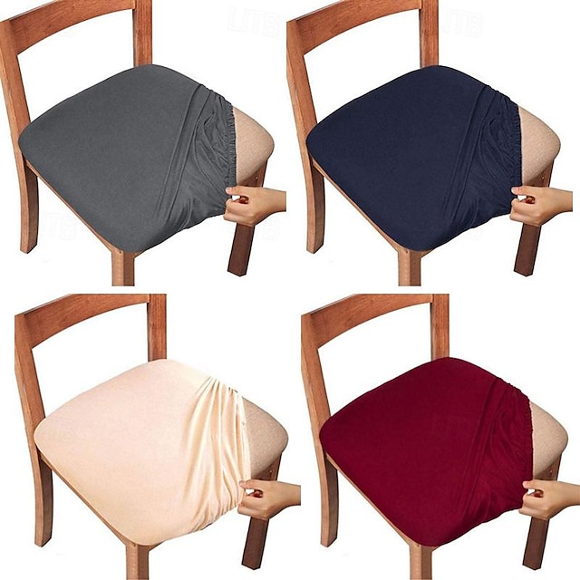  4 piezas/6 piezas de color sólido cepillado de alta elasticidad funda de silla simple suave y cómoda funda de asiento de silla a prueba de polvo y resistente a la suciedad adecuada para silla de