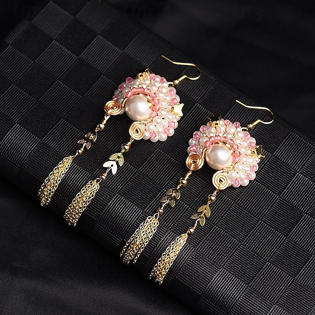  Women's Drop Earrings Retro Precious Vintage Personalized Folk Style Pearl Earrings Jewelry Pink For Wedding Party Gift 1 Pair