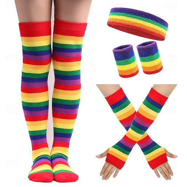  LGBT LGBTQ Rainbow Socks Stockings Gloves Sweat-Absorbent Headband Wrist Support Adults' Men's Women's Queer Gay Lesbian Pride Parade Pride Month Party Halloween Costumes
