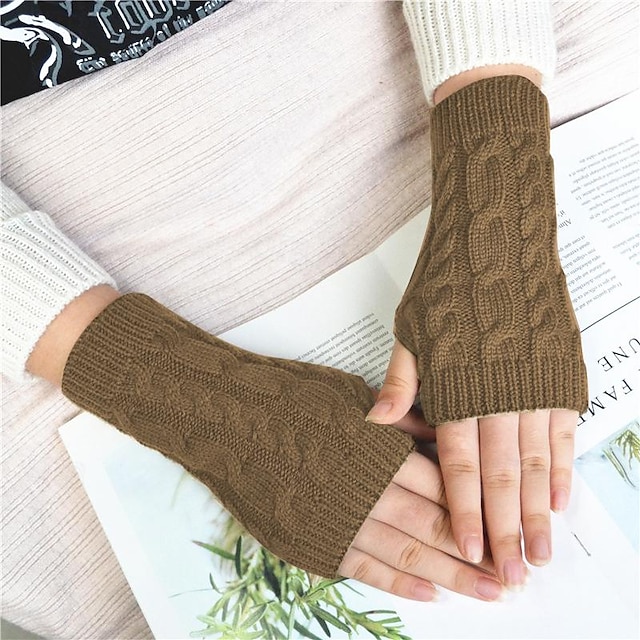  Guantes de punto monocromáticos, guantes cálidos cortos de medio dedo, guantes elásticos sin dedos para pantalla táctil, guantes de otoño e invierno