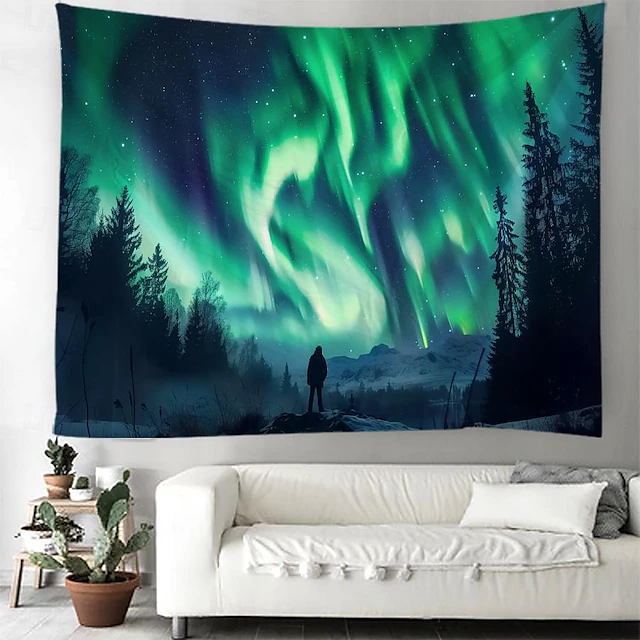 Aurora Northern Lights Hanging Tapestry Wall Art Large Tapestry Mural Decor Photograph Backdrop Blanket Curtain Home Bedroom Living Room Decoration 49