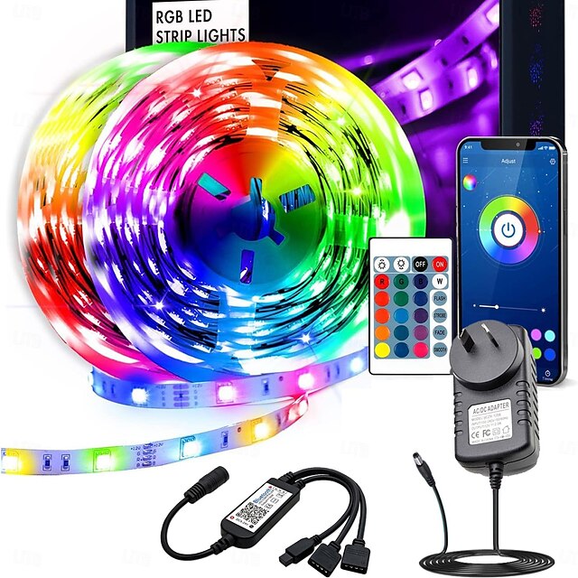  led strip light kit 16,4-65,6 ft intelligent bluetooth app kontrollerad rgb musik synkroniserad färg ändring med tidsinställd DIY sovrum dekoration för semester fest sovrum barnrum dekoration