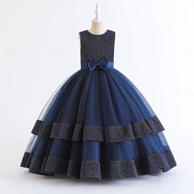  kinderkleidung Mädchen Kleid Party Kleid Feste Farbe Ärmellos Besondere Anlässe Geburtstag Elegant Prinzessin Polyester Maxi abendkleider Sommer Frühling 4-13 Jahre Marineblau Grün