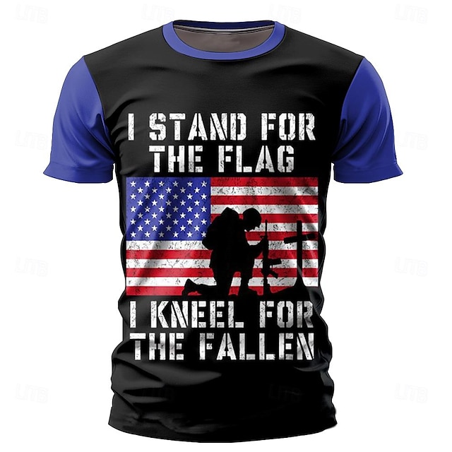  American Flag Street Style Men's 3D Print T shirt Tee Party Birthday Street American Independence Day T shirt Blue Short Sleeve Crew Neck Shirt Summer Spring Clothing Apparel S M L XL XXL XXXL