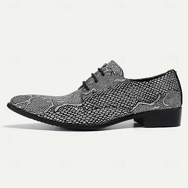 Men's Dress Shoes Printed Oxfords Snakeskin Shoes Leather Italian Full-Grain Cowhide Comfortable Slip Resistant Lace-up Black 9