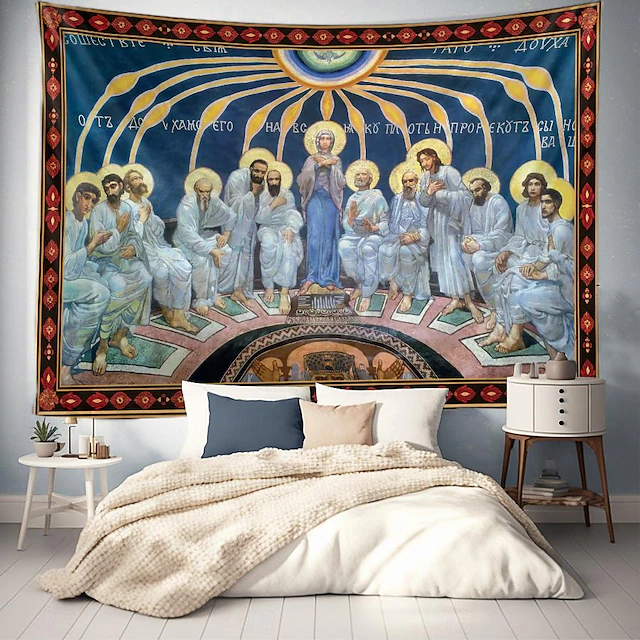 Byzantine Art Medieval Tapestry Middle Age Tapestry Religious Art Large Tapestry Mural Decor Photograph Backdrop Blanket Curtain Home Bedroom Living Room Decoration 5