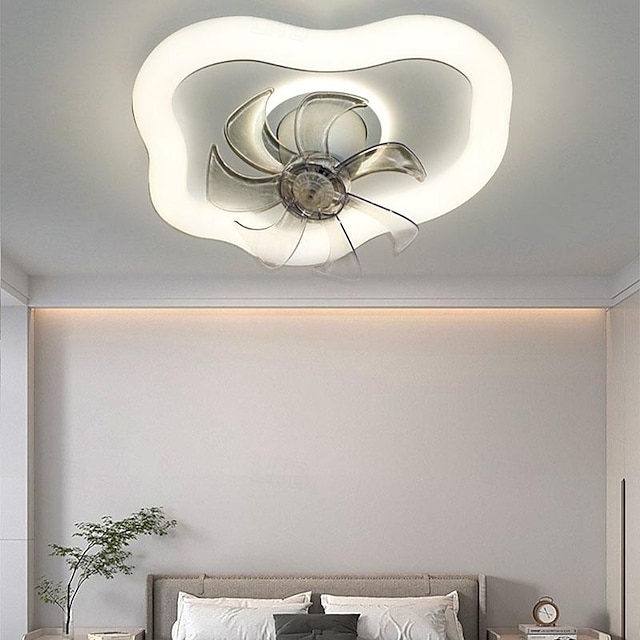  ventilateur de plafond led 1 lumière 55 cm dimmable grand minimaliste acrylique chambre cuisine style nordique moderne 110-240v uniquement dimmable avec télécommande