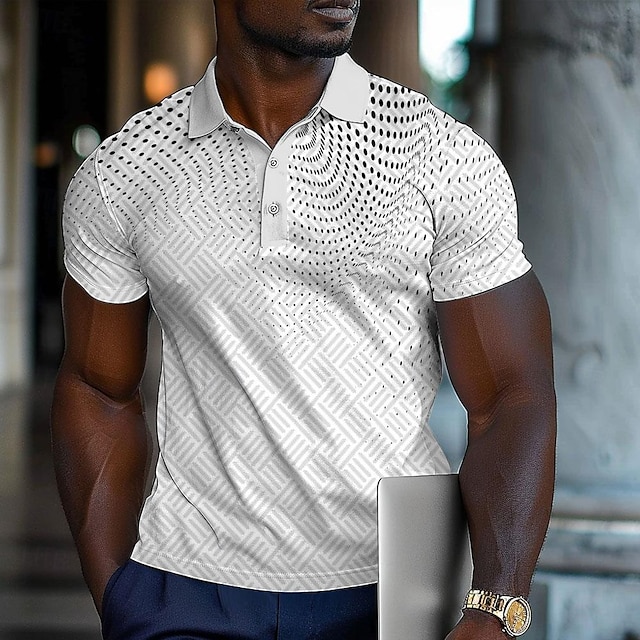  Geometric Linear Men's Business Casual 3D Print Polo Shirt Formal Outdoor Work Polyester Short Sleeve Polo Shirts White Summer Spring S M L Lapel Polo