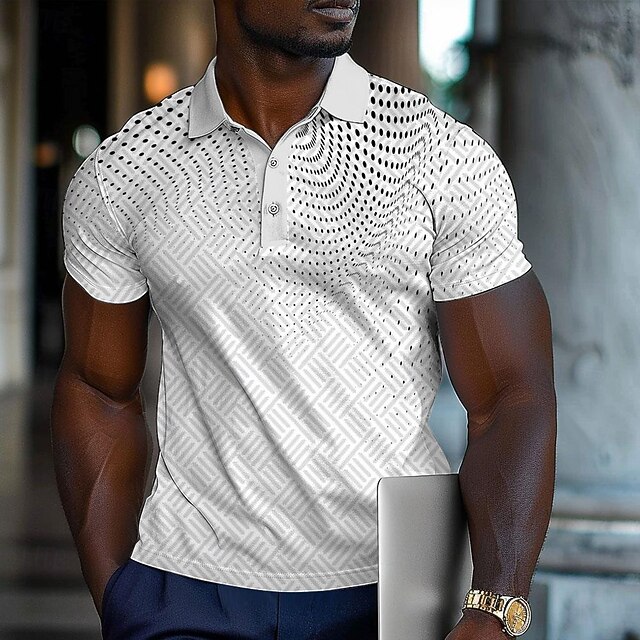 Men's Polo Shirts Golf Shirt Short Sleeve Polo Shirts Collared Shirts Business Casual WorkWear Formal Wear Festival Wear Buttons 3D Print Summer Spring White4