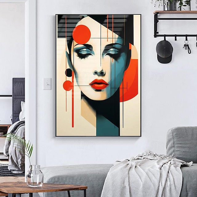 Hand painted Abstract Beautiful Girl Face Oil Painting on Canvas Large ...