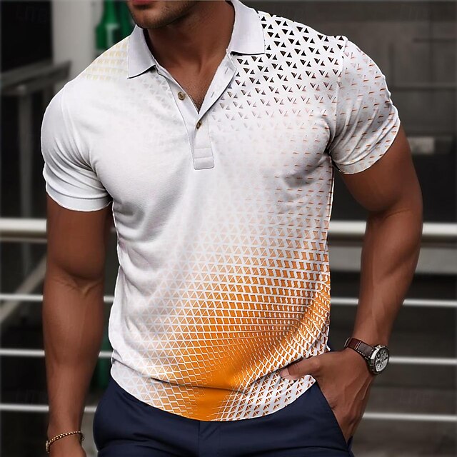 Men's Polo Shirts Golf Shirt Short Sleeve Polo Shirts Collared Shirts Casual Vacation Wear Formal Wear Festival Wear Buttons 3D Print Spring & Summer White4