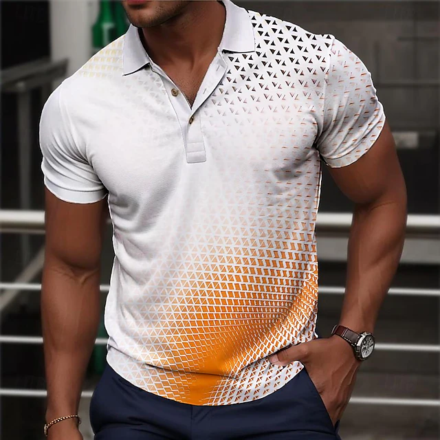 Men's Polo Shirts Golf Shirt Short Sleeve Polo Shirts Collared Shirts Casual Vacation Wear Formal Wear Festival Wear Buttons 3D Print Spring & Summer White4