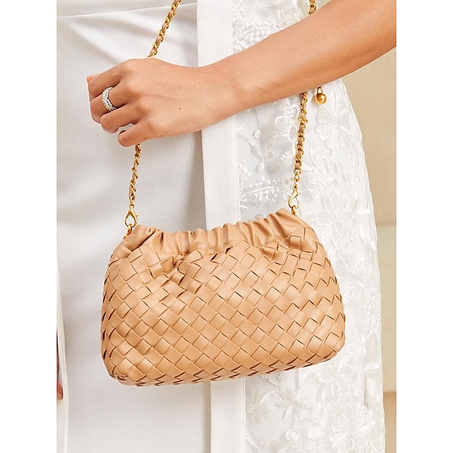  Dames Crossbody zak Schoudertas Polstasje Hobo-tas PU-nahka Feest Feestdagen Bruiloft Ketting Rimpels Grote capaciteit Duurzaam Effen Kleur Amandel Zwart Wit