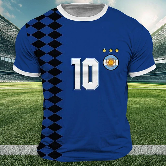 Men's Argentina T Shirt Short Sleeve T shirt 3D Print Crew Neck Shirt Outdoor Athleisure Blue Summer Spring Clothing Apparel S M L XL XXL XXXL4