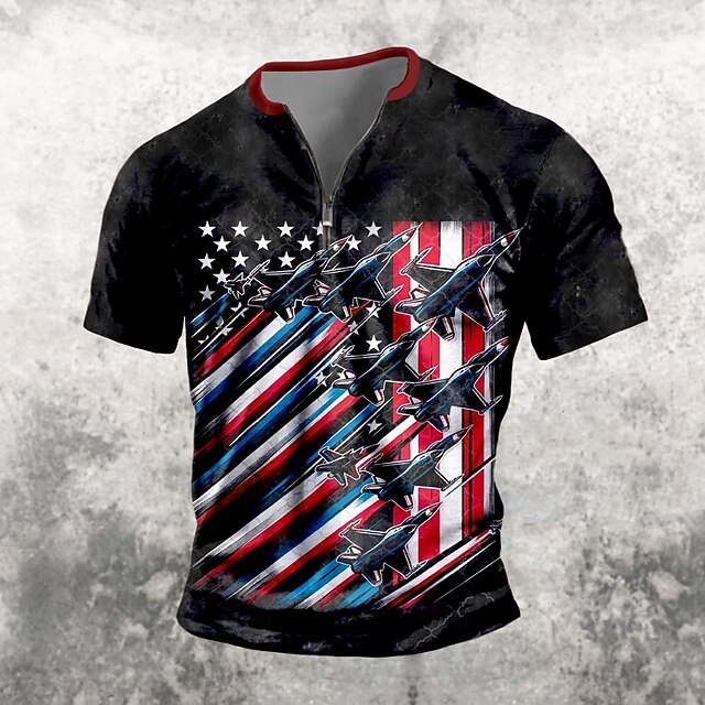 Veterans Day Men's Patriot Patriotic Veteran American US Flag Airplane Patriotic T shirt Short Sleeve T shirt 3D Print Shirt Casual Daily Black Spring & Summer Clothing Apparel S M L XL XXL4