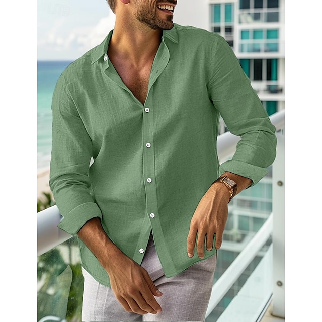  Herren leinenhemd Sommerhemd Strandbekleidung Lässiges Hemd Knopfhemd Glatt Urlaub Curise Schwarz Weiß Rosa Marineblau Langarm Kargen Frühling Sommer Bekleidung