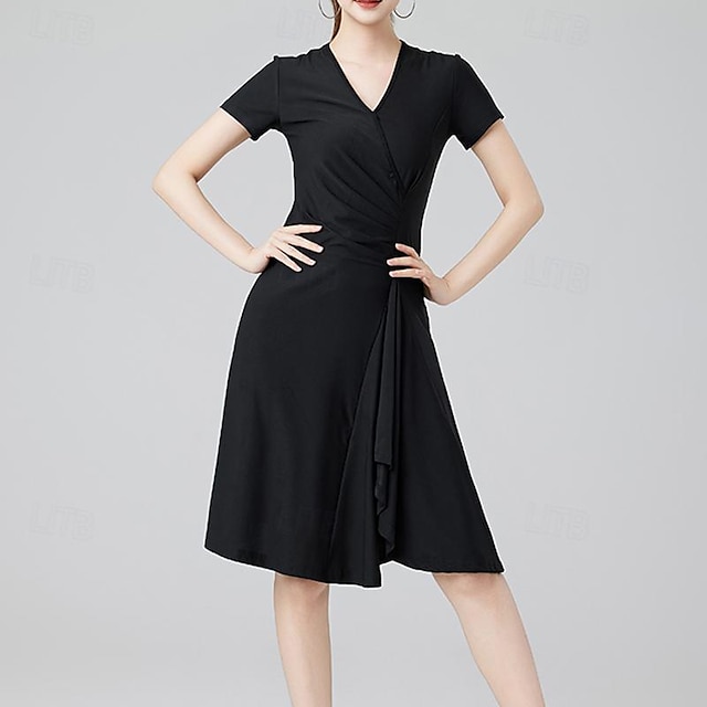  Danse de la salsa latine Robe Couleur Pure Femme Utilisation Usage quotidien Manche Courte Elasthanne