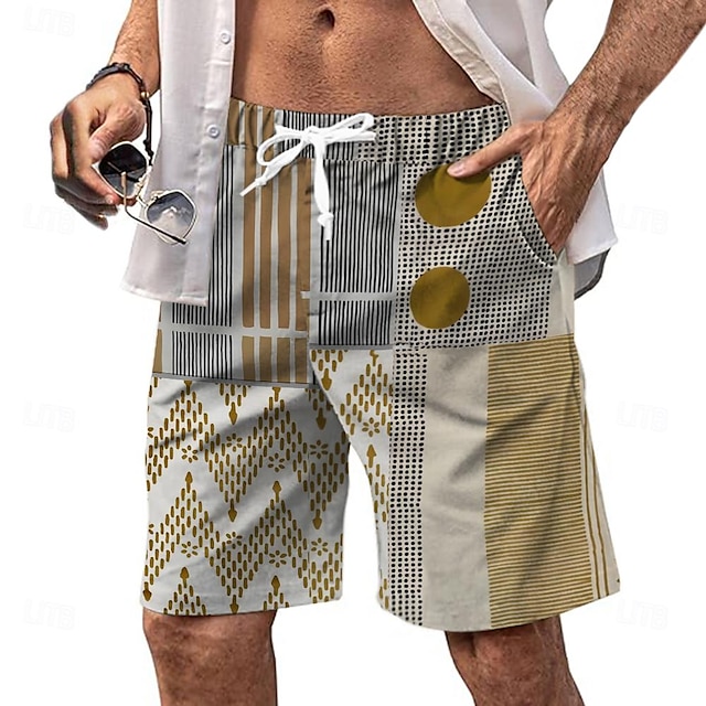  Men's Plaid Color Block Stripe Swim Shorts Board Shorts Swimming Trunks Mid Waist Fashion Streetwear Designer Casual Daily Holiday Pocket Drawstring Elastic Waist Designer Clothing Apparel