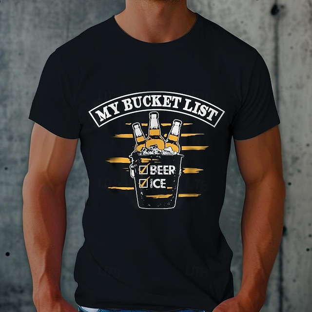  男性用グラフィック半袖Tシャツバケットリストビールとアイスの面白いデザイン