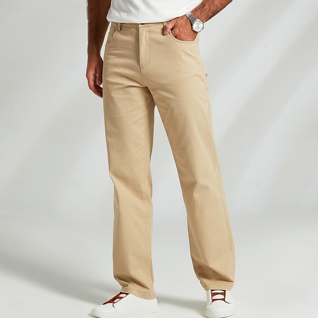 Men's Dress Pants Zipper Pocket Solid Color Breathable Full Length ...