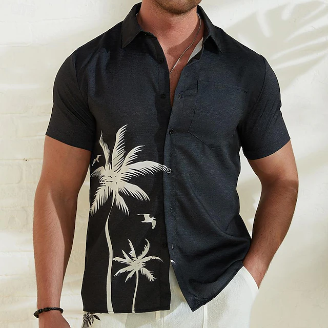 Men's Coconut Tree Tropical Plants Shirt Summer Hawaiian Shirt Aloha Shirt Short Sleeve Shirt Stand Collar Casual Outdoor Vacation Street Black S M L 8