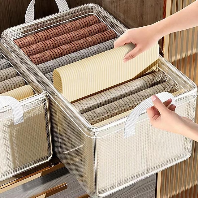  Caja de almacenamiento de ropa plegable transparente, organizador de guardarropa para el hogar, marco de cesta con acabado en capas
