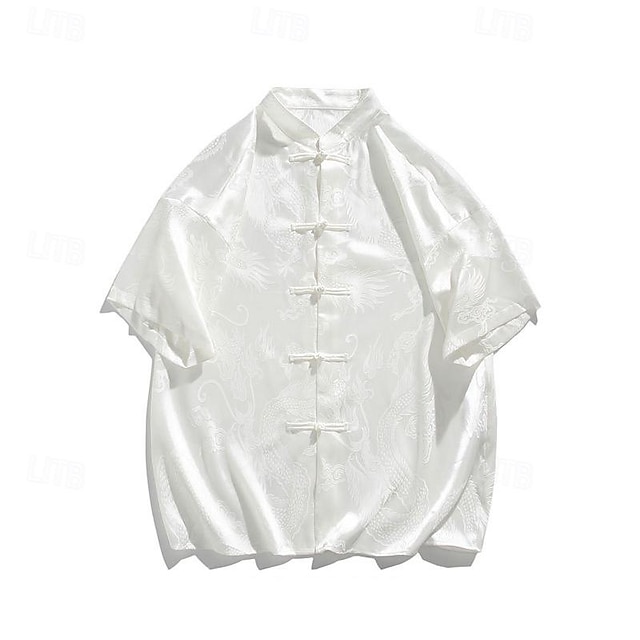  Per uomo Camicia Camicia con colletto cinese Camicia con colletto alla coreana Camicia Estiva Camicia casual Camicia con Bottoni Nero Bianco Manica Corta Semplice Collo alla coreana Vacanza Ferie
