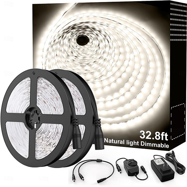  Ensemble de bandes lumineuses LED 32,8 pieds, lumière chaude à intensité variable, lumière blanche, bleu glace, jaune, lumière rouge, bande lumineuse LED très brillante, 120 LED/m, SMD 2835, convient