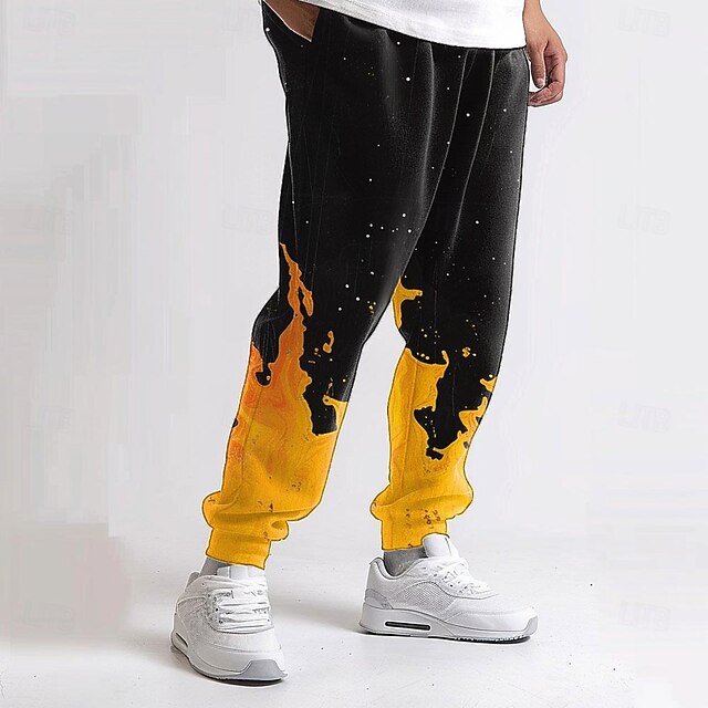 Men's Flame Sweatpants Joggers Mid Waist Casual Party Daily 3D Print Spring Fall & Winter 3D Print Black4