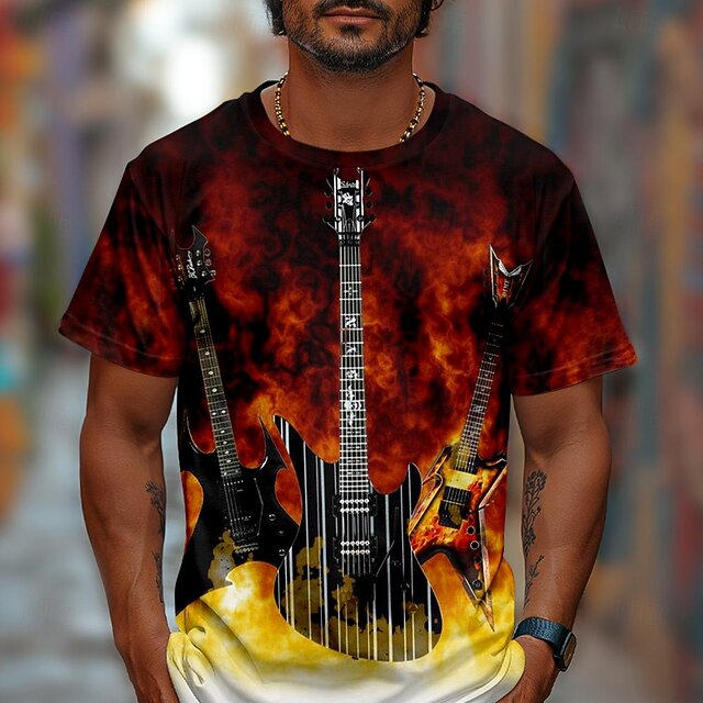 Men's Gothic Horror Guitar T Shirt Short Sleeve T shirt 3D Print Crew Neck Shirt Fashion Street Red Summer Spring Clothing Apparel S M L XL XXL XXXL4