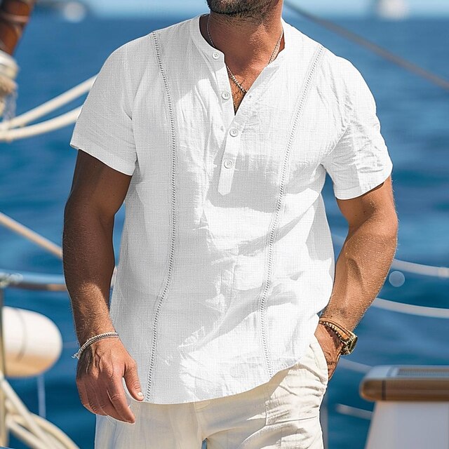  Per uomo Camicia Camicia di lino Camicia Guayabera Camicia popover Camicia Estiva Abbigliamento da spiaggia Semplice Vacanza Crociera Bianco Blu reale Cachi Azzurro Manica Corta Colletto Estate