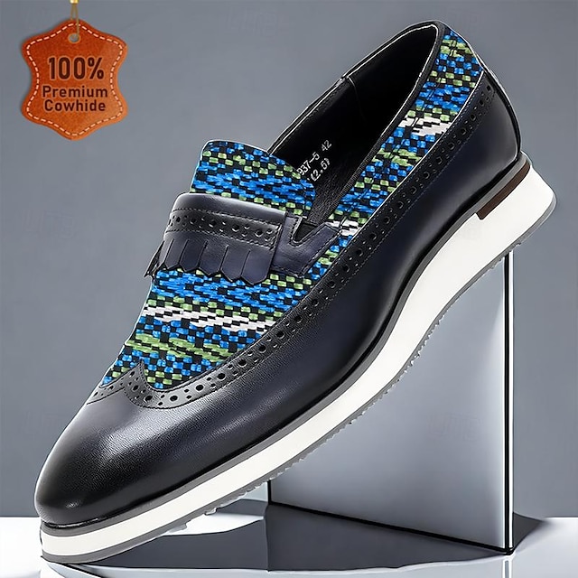  Herren-Loafer mit Fransen und buntem Webmuster - Premium-Leder, ideal für legere und formelle Anlässe