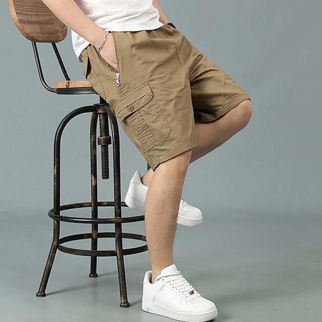  Homens Shorts táticos Bermuda Cargo Calção Com Cordão Cintura elástica Bolso multi Tecido Vestível Comprimento do joelho Ao ar livre Diário Acampar e Caminhar Moda Clássico Preto Amarelo