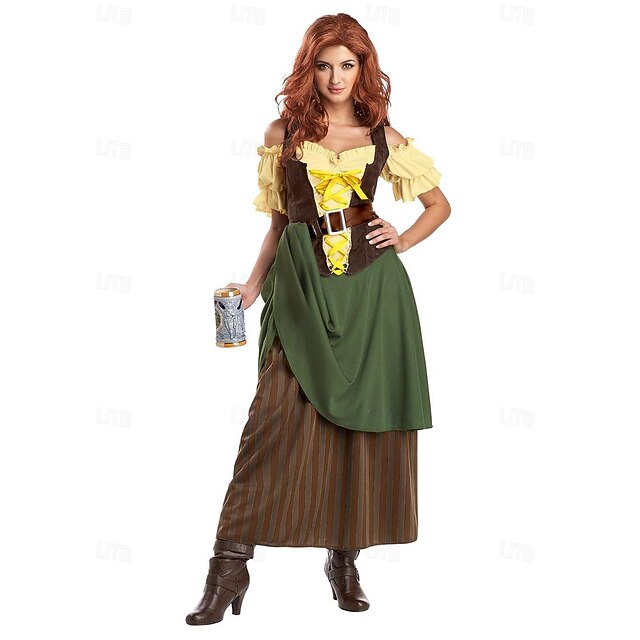 Dirndl Oktoberfest Grande Taille - Robe Traditionnelle Bavaroise - Chemisier & Tablier - Pour Fête, Déguisement