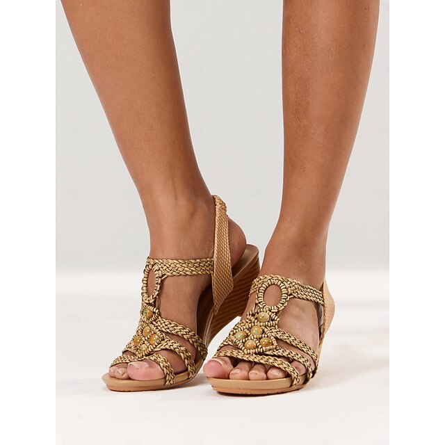 Brown Boho Hollow Out Wedge Thong Sandals Boots OI063 main image 1
