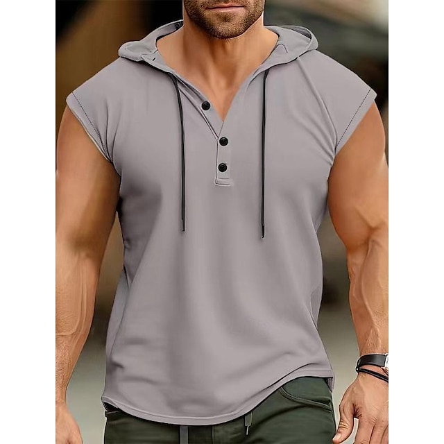  Voor heren Vest Top T-shirt Korte Mouw Capuchon Zomer Effen Pitstrook Modieus Ontwerper Basic Knop Vakantie Straat Uitgaan Donker Grijs Zwart Wit Top T-shirt voor mannen