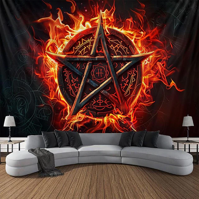 Pentagram Wicca Wiccan Pagan Psychedelic Hanging Tapestry Wall Art Large Tapestry Mural Decor Photograph Backdrop Blanket Curtain Home Bedroom Living Room Decoration 28