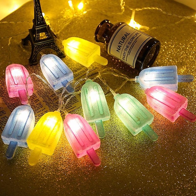  stringa di luce a led con bastoncino di ghiaccio, stringa di luce con bastoncino di ghiaccio estivo 1.5m 10led luci colorate per gelato alimentate a batteria festa estiva decorazione domestica luce da