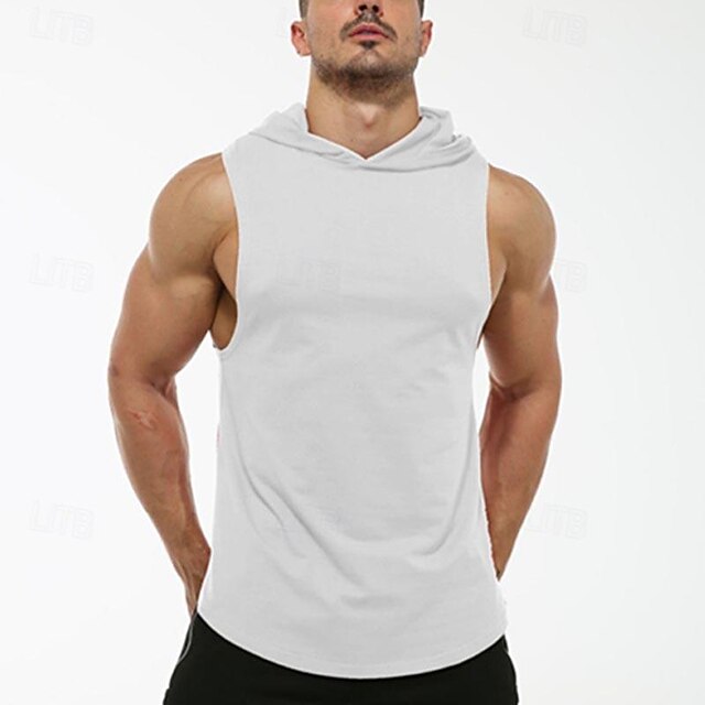 Men's Tank Top Vest Top Undershirt Sleeveless Shirt Sleeveless Hooded Spring & Summer Plain Fashion Designer Basic Vacation Street Going out Black White Wine Top Tee for Men 11