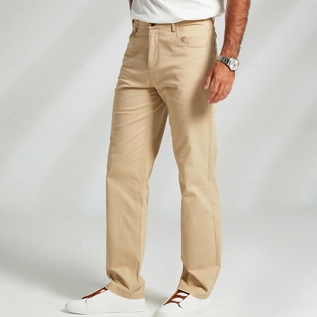 Men's Dress Pants Zipper Pocket Solid Color Breathable Full Length ...