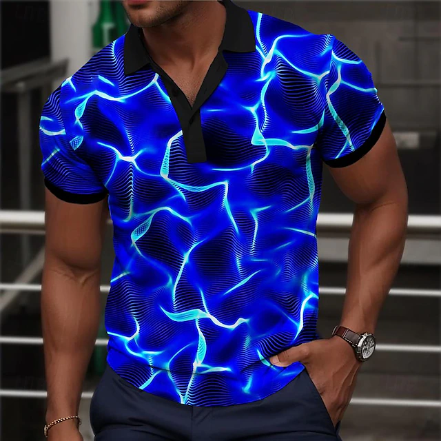 Men's Graphic Polo Shirts Golf Shirt Short Sleeve Polo Shirts Collared Shirts Vacation Wear Rave Wear Party Outfits 3D Print Buttons Spring & Summer Blue Orange Green 7