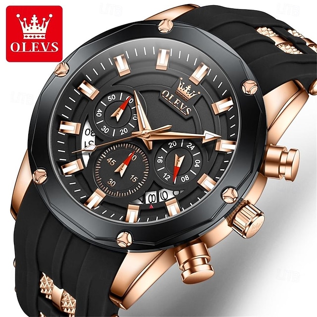  OLEVS Men Quartz Watch Outdoor Sports Fashion Wristwatch Luminous Calendar Chronograph Waterproof Silicone Gel Watch